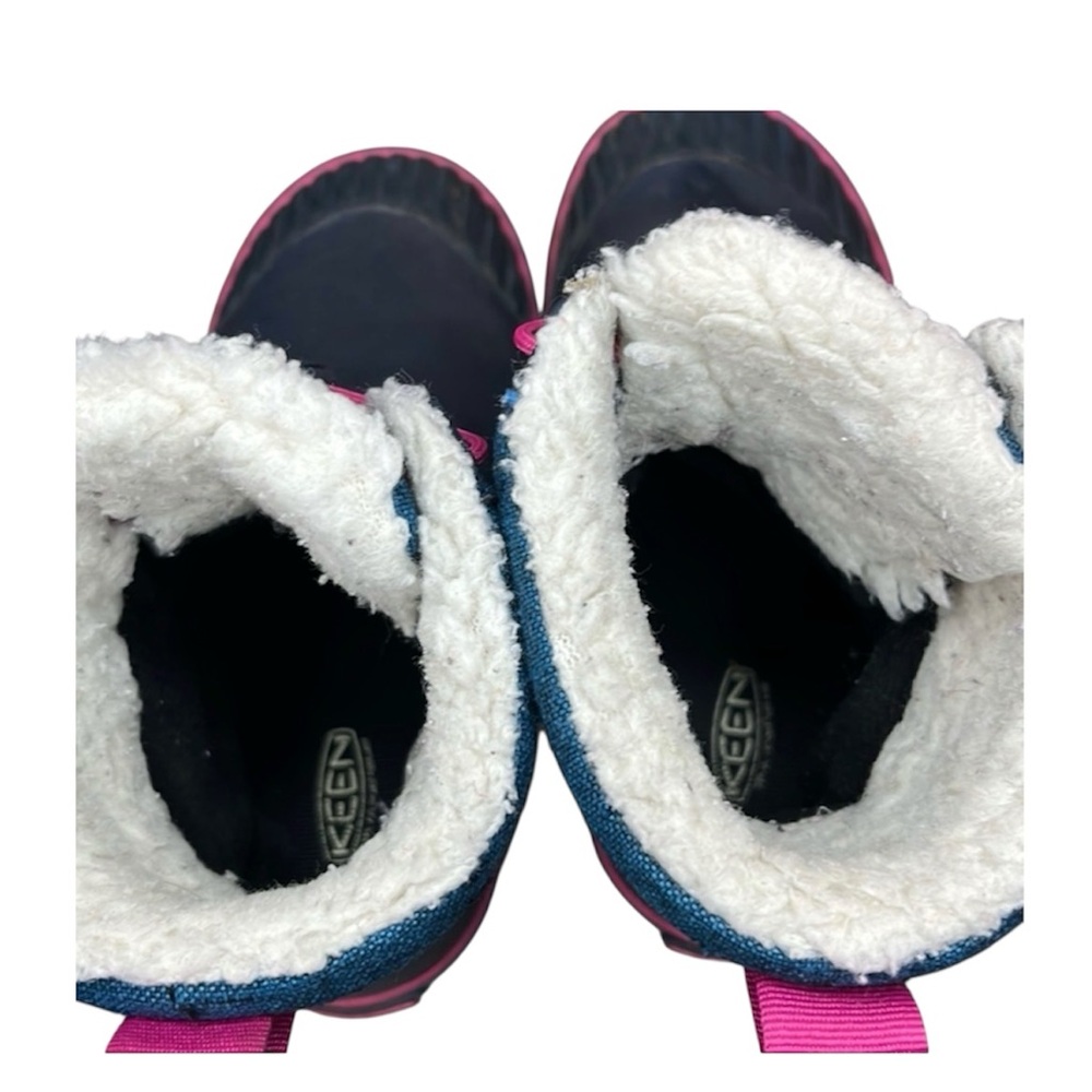 KEEN Elsa Waterproof Navy Blue & Pink Kids Sherpa Lined Rubber Winter Boot Sz 1 - Picture 6 of 8
